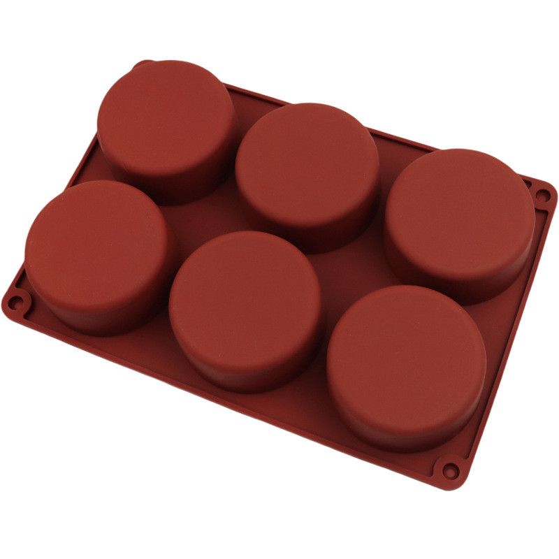 Khuôn silicon 6 khoang lớn hình trụ, khuôn làm bánh, xà phòng, socola, mousse tráng miệng DIY