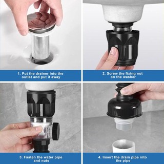 Bộ thoát nước bồn rửa phòng tắm Ống bẫy P có thể mở rộng linh hoạt với nút chặn chống tắc nghẽn tích hợp để lắp đặt lỗ thoát nước Sử dụng 1 Bộ thép không gỉ vải đa năng đơn giản có thể điều chỉnh