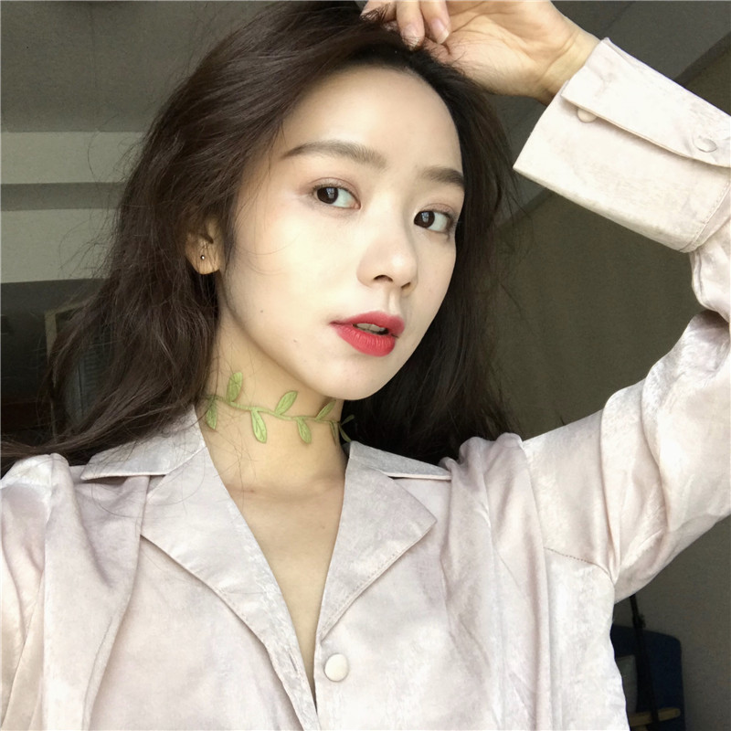 Dây chuyền ngắn phong cách Hàn Quốc và Nhật Bản, trang sức choker thời trang, lá, hoa đôi, dây chuyền xương đòn lá cây xanh tươi cho phụ nữ