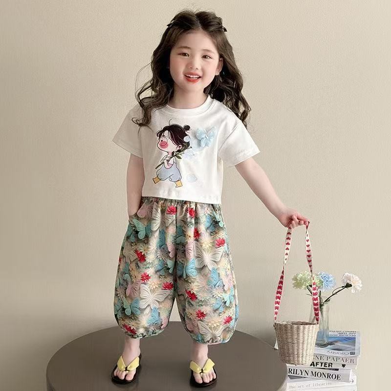 ​​Bộ đồ mỏng mùa hè cho bé gái Quần ngắn tay Bộ đồ hai mảnh loại A Mặc thường ngày 80-150​​Mã YJX0