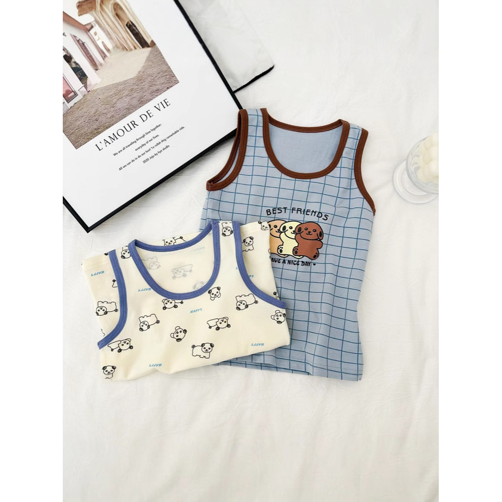 Lớp A Cotton Co Giãn Áo Vest Trẻ Em Mùa Hè Mỏng Phong Cách Bé Trai Bé Gái Hoạt Hình Áo Lót Đáy Sling Thoáng Khí Phong Cách Thể Thao 110-160 Kích Thước HABO