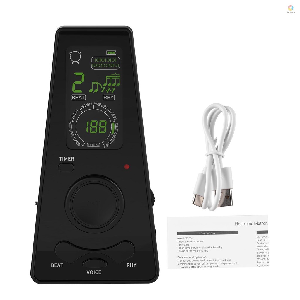 Metronome kỹ thuật số điện tử có hẹn giờ Metronome điện tử đa năng có điều khiển âm lượng và tốc độ đánh bại, chạy bằng pin hoặc cáp USB, cho đàn Guitar đàn Violin trống