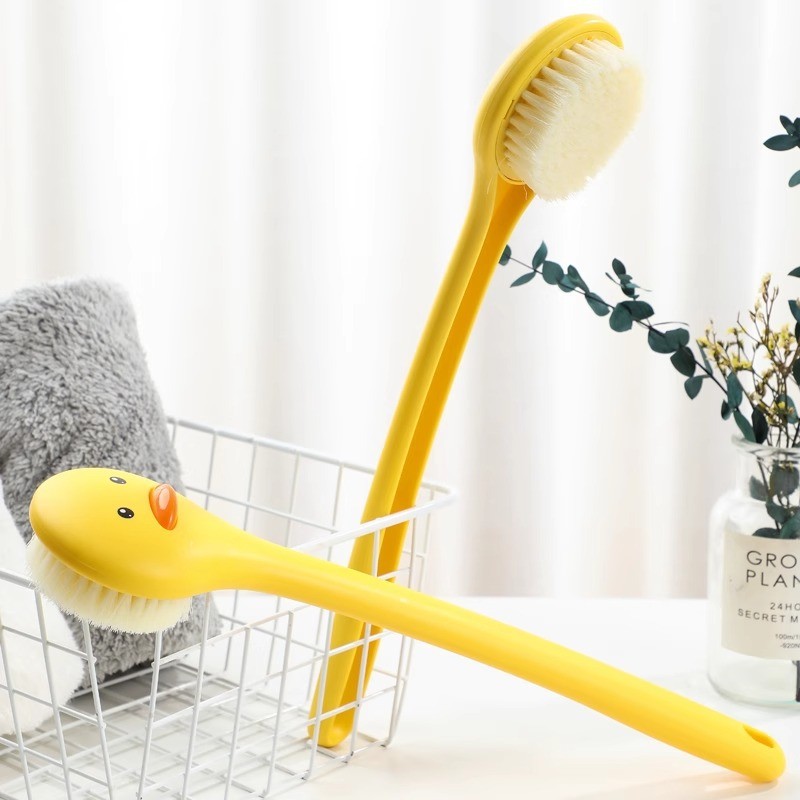 Bàn chải tắm vịt dễ thương cho trẻ em | Máy chà sàn tay cầm dài mềm có lỗ treo, Máy mát xa da tẩy tế bào chết cho bé trai và bé gái 1 / 2 / 4 Cái