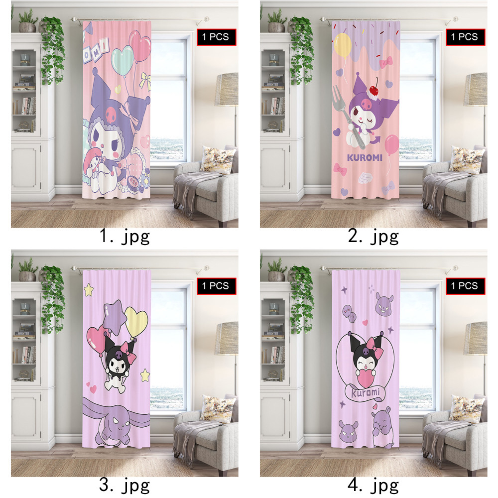 Rèm Sanrio Kuromi, Thích Hợp Cho Phòng Khách, Phòng Ngủ, Máy Có Thể Giặt Màn Polyester 1PC