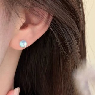 Bông Tai Bạc 925 Nữ Aquamarine Vít Xoắn Ốc Đơn Giản Mini Cao Cấp