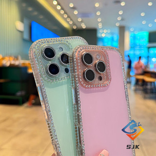 Ốp Lưng Thạch Màu Trơn Mới Kèm Đính Kim Cương Giả Cho iPhone 13 14 15 16 Pro Max Chống Sốc Chính Xác Cắt Thời Trang Nữ Thần Desi