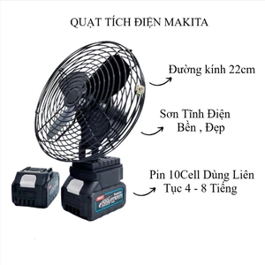 Quạt Tích Điện Makita 2 Cấp Độ Gió Siêu Mát Quạt Tĩch Điện Pin 10 Cell Dùng Liên Tục 4-8 Tiếng