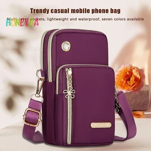 Honeyba Túi đeo chéo điện thoại nữ thời trang, đeo vai, 3 lớp, có phích cắm tai nghe