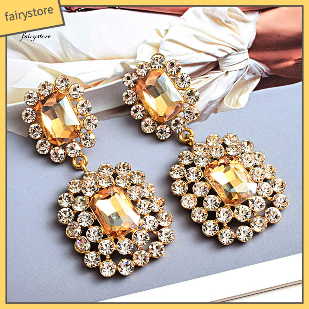 Fairystore| Bông tai thả dài dành cho nữ cho đám cưới Bông tai Dangle chống gỉ không phai màu