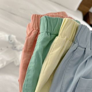 Quần short cotton mùa hè cho bé trai và bé gái, phong cách Hàn Quốc, túi lớn, màu sắc đồng nhất, quần thường ngày mỏng cho trẻ em