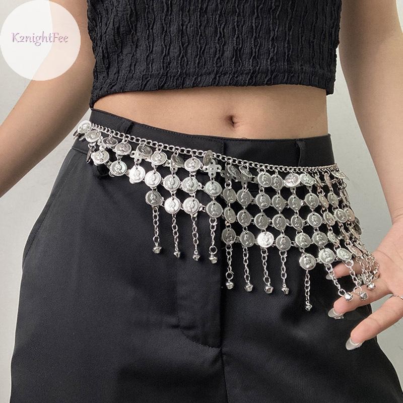 K2nightFee Kim Loại sel Thắt Lưng Vintage Bạc Phong Cách Bohemian Thắt Lưng Cơ Thể Trang Sức Eo Trang Sức Phong Cách Dân Tộc Thắt Lưng VN