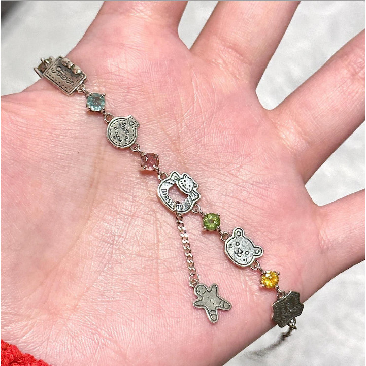 Thư tình mùa đông" Vòng tay gấu người bánh gừng zircon màu sắc, vòng tay mùa thu đông Giáng sinh, trang sức cao cấp bán chạy