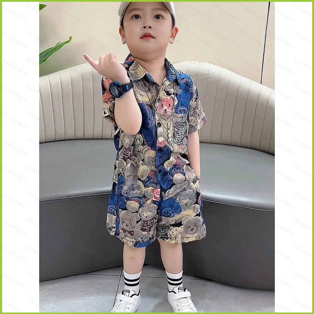 Bộ hoa tay mùa hè cho bé trai SY6 Bộ áo sơ mi và quần short mùa hè Bộ hai mảnh hoàn hảo để mặc mùa hè thông thường YS6