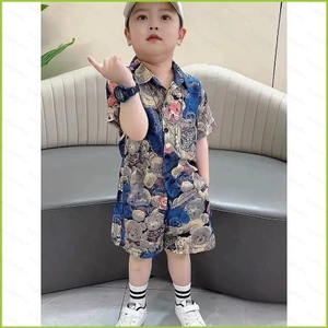 Bộ hoa tay mùa hè cho bé trai SY6 Bộ áo sơ mi và quần short mùa hè Bộ hai mảnh hoàn hảo để mặc mùa hè thông thường YS6