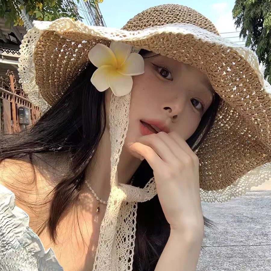 Combo 2 Mũ Cói Ren Đi Biển Cho Mẹ Và Bé Gái Đáng Yêu, Nón Chống Nắng Cói Mềm Du Lịch Style Nàng Thơ