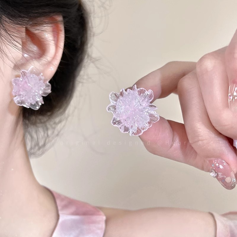 Bông tai hoa trong suốt màu sắc mùa hè mát mẻ, bông tai cao cấp cho phụ nữ, thiết kế ngọt ngào, bông tai hình giọt nước