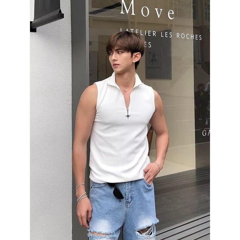 ThaliaWisp Người đàn ông của mùa hè không tay Polo vest với nửa-zip thiết kế cho mặc giản dị