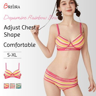 『 Brelira 』 Áo ngực Dopamine Áo ngực đẩy ngực nhỏ gợi cảm Sọc cầu vồng Tập hợp cốc mềm có thể điều chỉnh Đồ lót nữ liền mạch