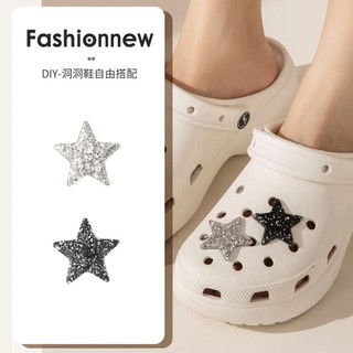 1 Chiếc Lấp Lánh Ngôi Sao Giày Quyến Rũ Đen Bạc Pentagram Giày Trang Trí Trẻ Em Người Lớn DIY Giày Khóa Dép Phụ Kiện Mới