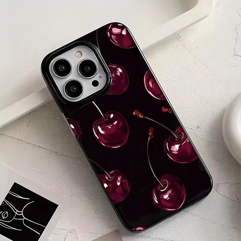 Ốp Lưng Cho iPhone 16 11 12 13 14 15 Pro Max Cho iPhone 16e XR X XS Max 7 8 Plus SE2020 2022 Màu Đen Hoa Văn Anh Đào Mềm TPU Chống Sốc