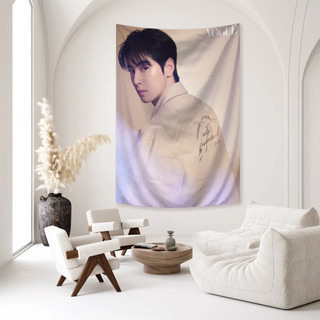 CHA EUN WOO Tấm thảm Polyester in một mặt, Tấm thảm ngôi sao, Trang trí nền nhà cửa, Vật dụng làm đẹp căn phòng (có kẹp)