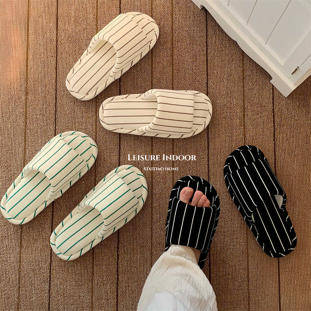 XIXITIAO Dép Vải Lanh Cotton Đế Mềm Bốn Mùa Đa Năng Nữ Sọc Sàn Nhà Giày Phong Cách Nhật Bản