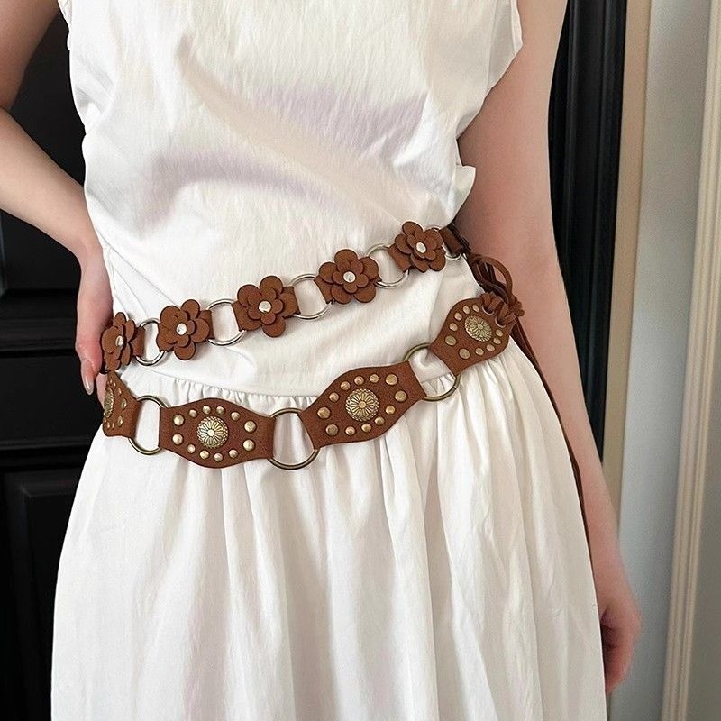 Thắt lưng Bohemian màu nâu Phong cách mới Dây thắt lưng dệt