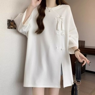 ✨✨Fat mm Size Lớn 150kg Tua Rua Khóa Đỏ Vai Trước Áo Thun Tay Ngắn Nữ Trung Dài Rời Ôm Hơn Nhìn Chia Top 25.5.20