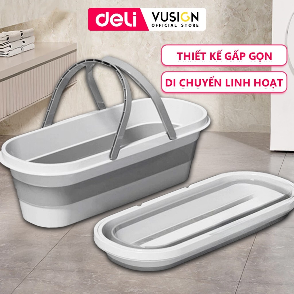 Xô Gấp Gọn Đa Năng Silicon DELIxVusign - Thiết kế thông minh vệ sinh nhà cửa, giặt cây lau nhà, chùi kính, xô ô tô