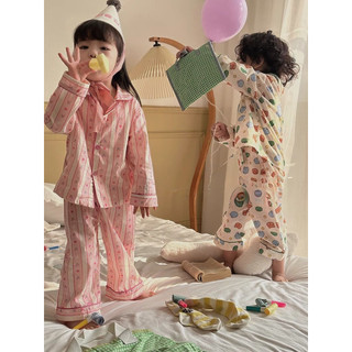 Bộ đồ ngủ mỏng dễ thương cho trẻ em mùa xuân và mùa thu, trang phục ở nhà cho bé trai và bé gái, tay dài và quần dài, bộ hai mảnh