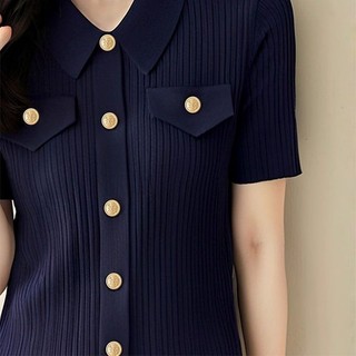 Cao Cấp Tính Khí Kích Thước Lớn Cổ Áo Polo Đơn Tay Ngắn Dệt Kim Cardigan Mùa Hè Mới Hàng Đầu