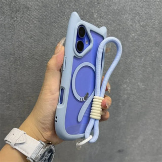 Ốp Tai Mèo 3D Dễ Thương Cho iPhone 13 14 15 16 Pro Max 11 12 15 16 Plus Vỏ Giáp PC Trong Suốt Có Dây Đeo Cổ Tay