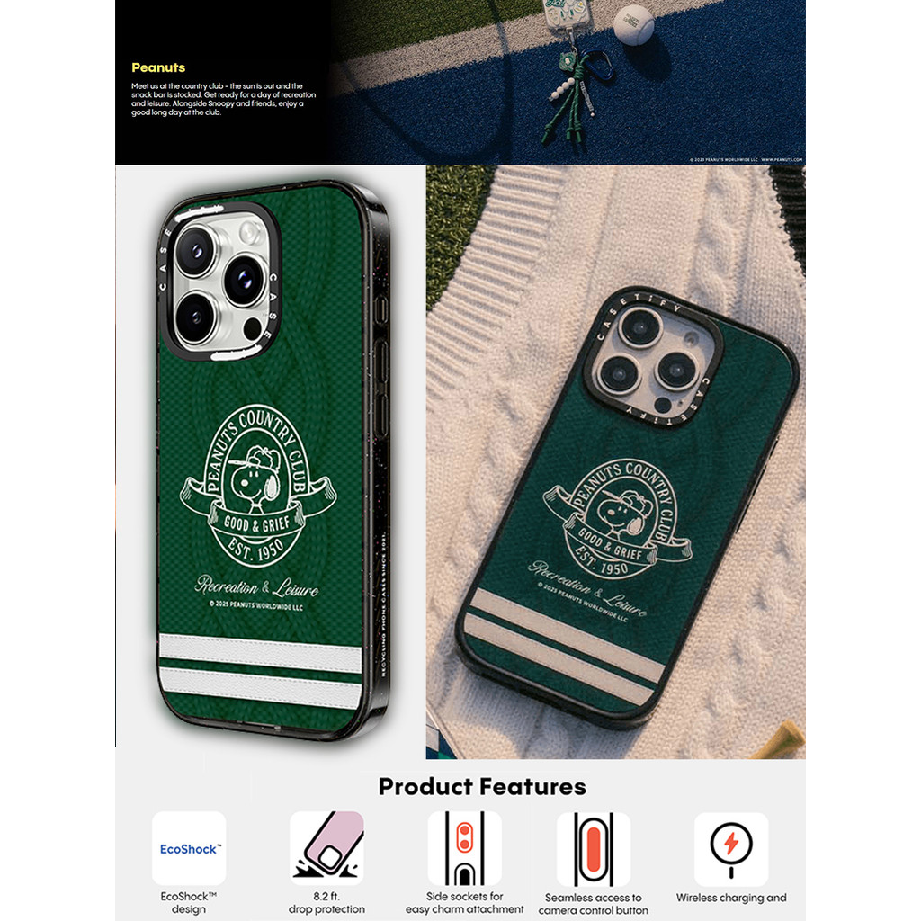 CASECASE X Snoopy Cáp Đan Cạnh Đen Trong Suốt Cứng Hút Từ Tính Tác Động Dành Cho Apple IPhone 12 13 14 15 16 Pro Max Plus Có Hộp
