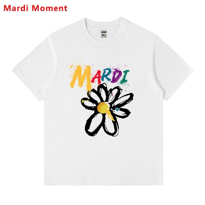 Mardi Moment Mùa Hè Graffiti Daisy 2025 Cotton Nguyên Chất Áo Thun Nữ Tay Ngắn Cặp Đôi Nam Nữ Cao Cấp