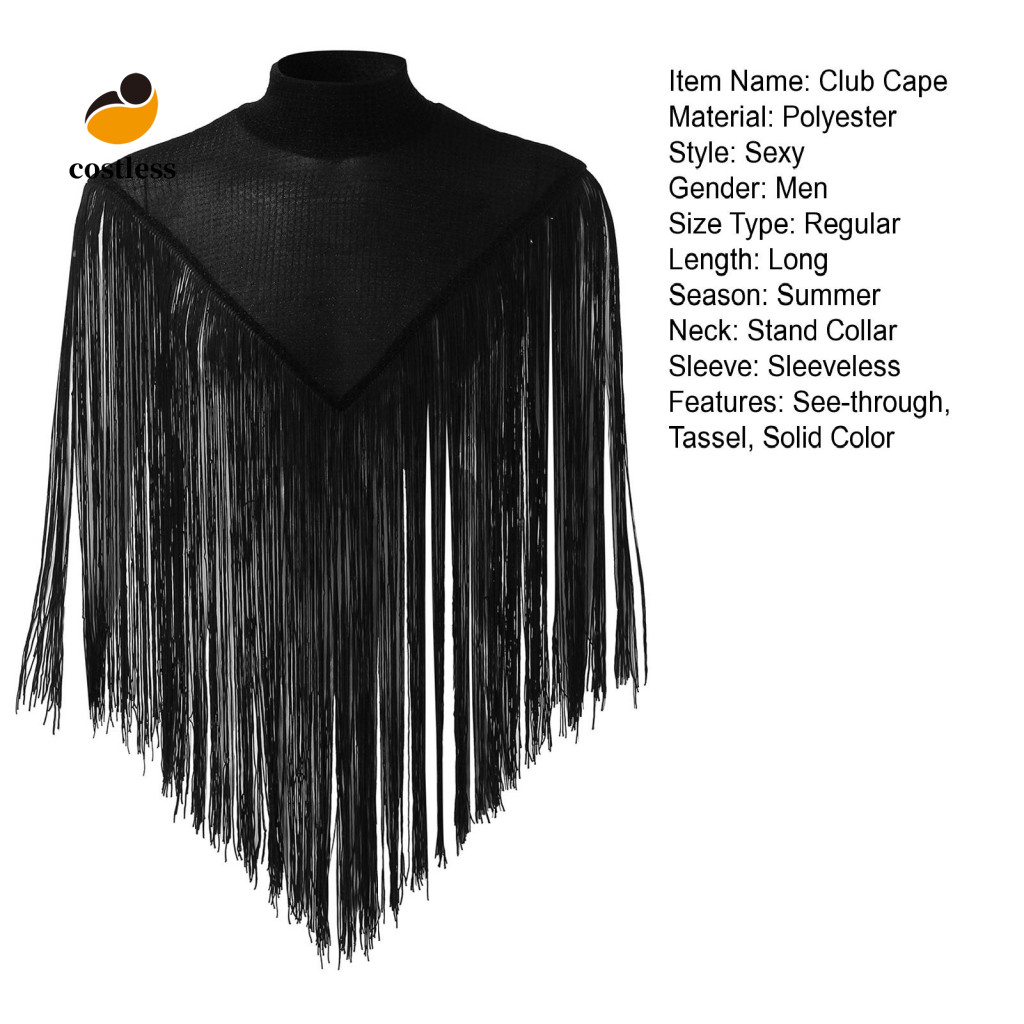 Áo vest nam câu lạc bộ không tay, mũ dài tua rua, viền sáng giả cổ sân khấu, trang phục clubwear có thể nhìn thấy đảo ngược hình tam giác khiêu vũ