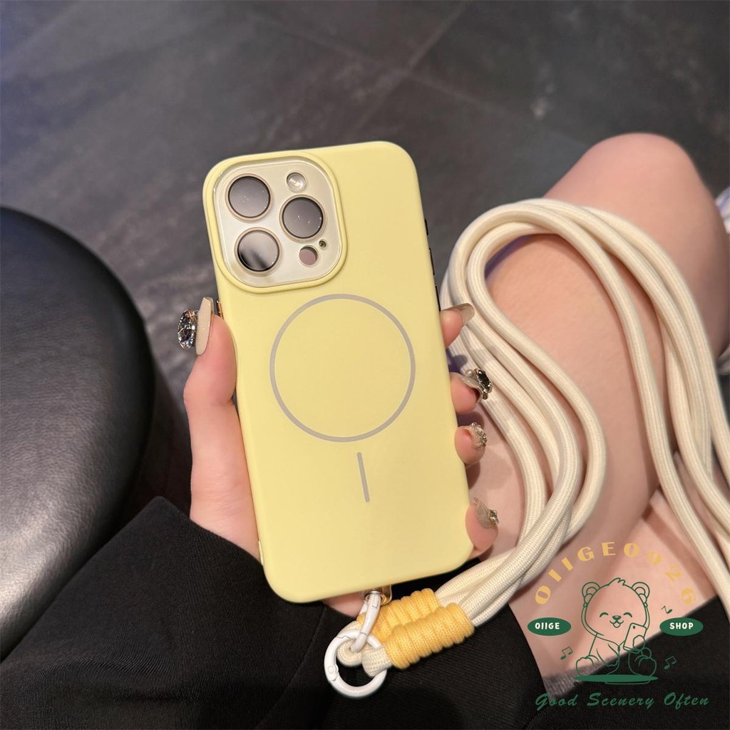 【 Ốp lưng iphone16 】 Dây buộc nghiêng dài từ tính da lỏng Vỏ điện thoại iphone16 Pro Max 15 14 13 12 11 cho vỏ iPhone Vỏ mềm silicon TPU chống sốc