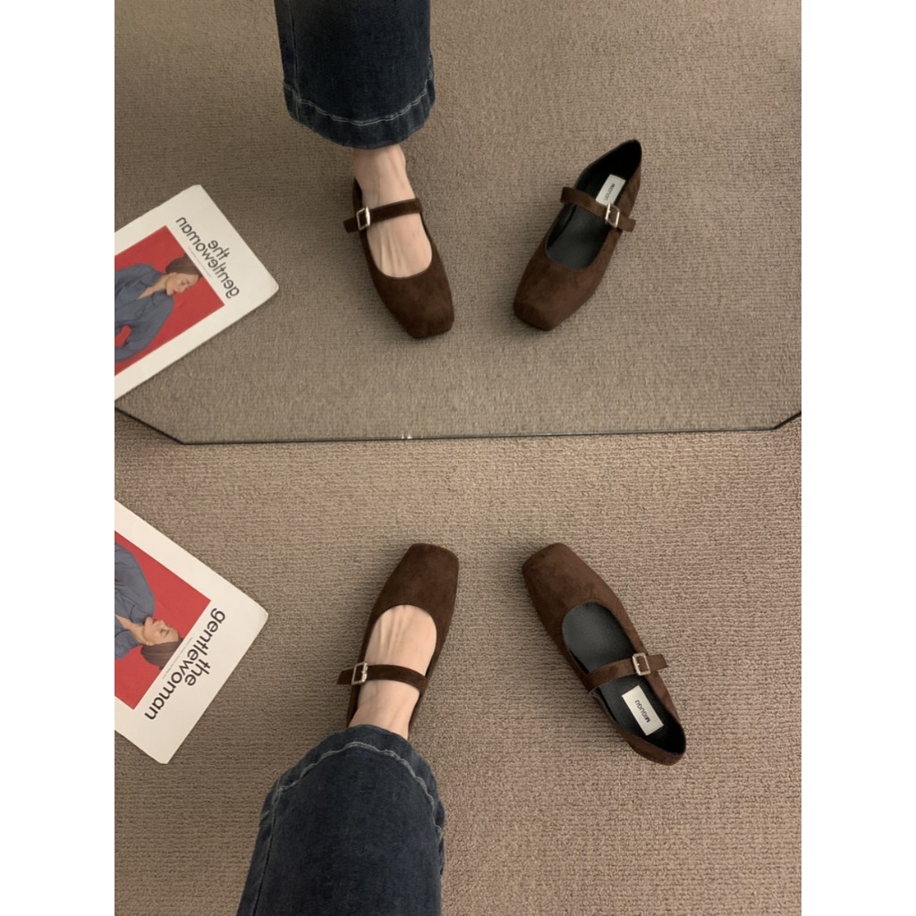 Giày nữ size 32-44 mũi vuông retro phong cách Hàn Quốc da nhỏ kiểu Mary Jane cho sinh viên JUNE10