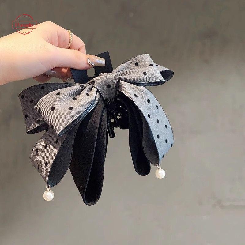 Diễu Hành Thanh Lịch Màu Xám Chấm Bi Nơ Kẹp Tóc Nữ Bé Gái Tính Khí Cao Cấp Đuôi Ngựa Vuốt Tóc Thời Trang Phụ Kiện Tóc Tặng VN