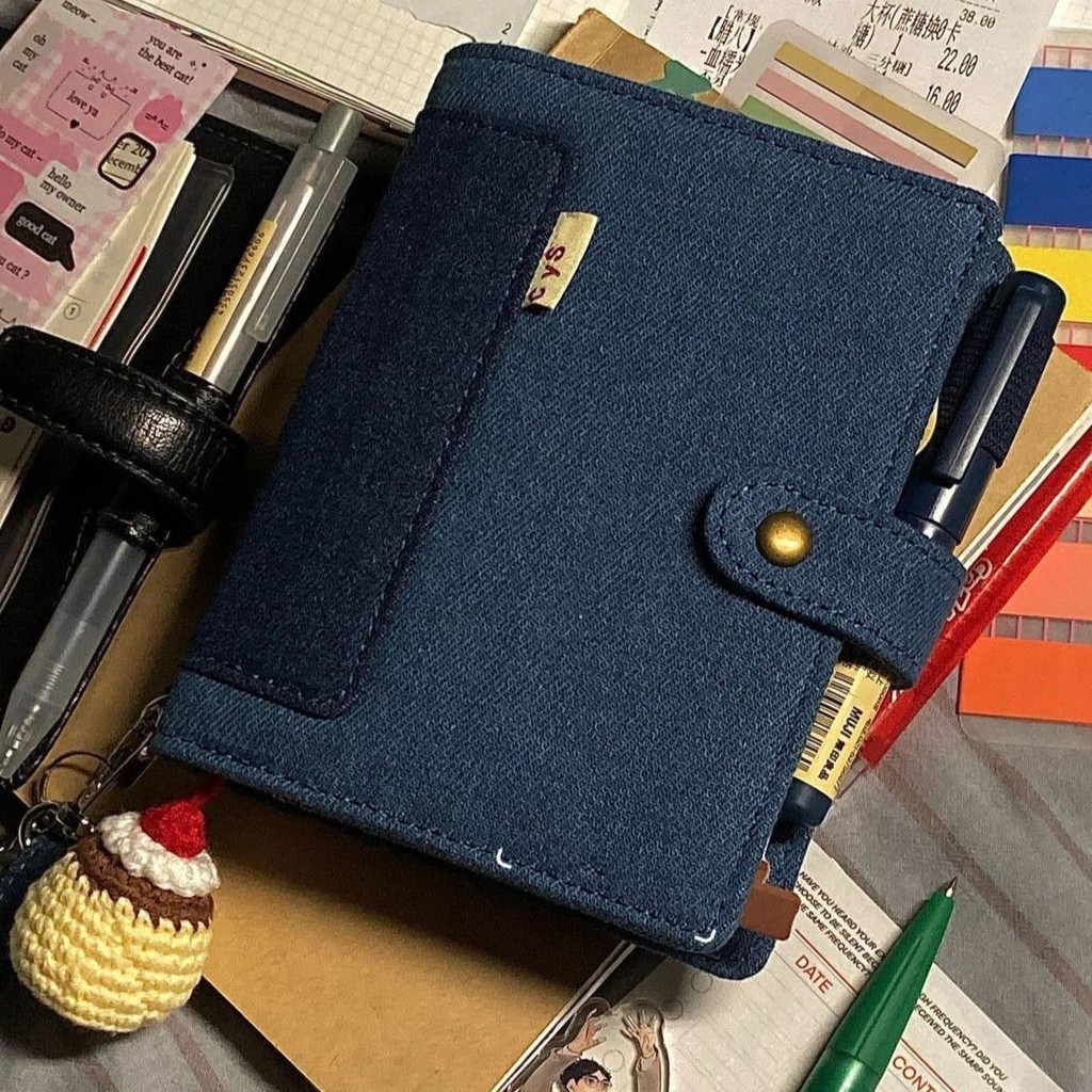 Sổ kế hoạch denim xanh biển sâu, lịch trình hàng ngày, sổ thẻ rời, bán chạy, thiết kế niche A7, sổ tay bỏ túi