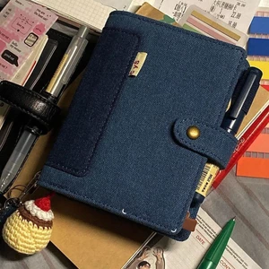 Sổ kế hoạch denim xanh biển sâu, lịch trình hàng ngày, sổ thẻ rời, bán chạy, thiết kế niche A7, sổ tay bỏ túi