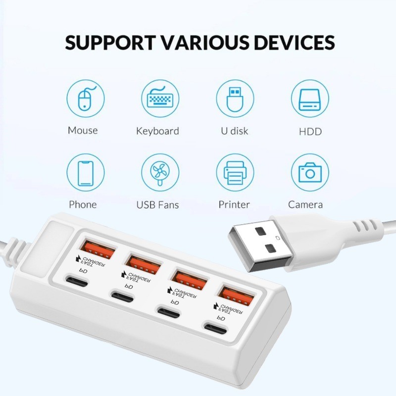 Ổ cắm sạc USB 8 trong 1 thiết thực - Dock sạc Type C chất lượng cao - Phụ kiện sạc PD 25W đa năng