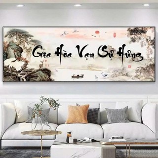 Tranh Bo Viền Cao Cấp - Tranh Treo Tường Thư Pháp Gia Hoà Vạn Sự Hưng - Tranh Kích Thước Lớn