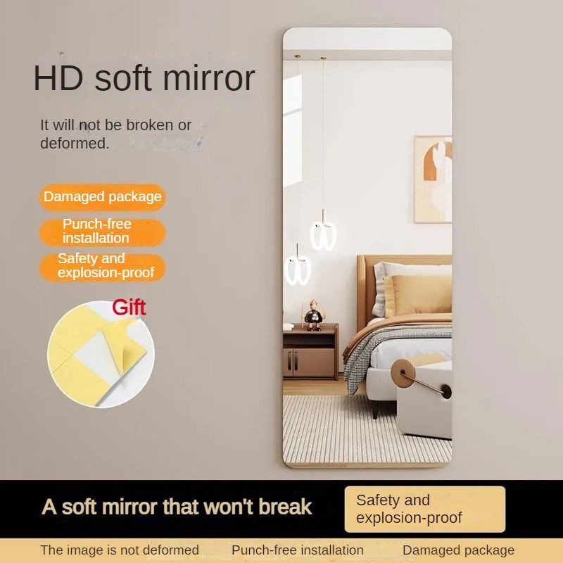 Acrylic Mềm Gương Treo Tường Tự Dính Full-Body Gương Tủ Quần Áo Gương An Toàn Chống Cháy Nổ Nhà Ký Túc Xá