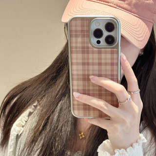 [Sheren] Vỏ điện thoại độc đáo kẻ sọc màu nâu Retro Thích hợp cho i16 15 14 13 12 11 pro max Vỏ bảo vệ chống sốc