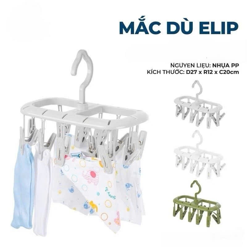 Móc Dù Nhựa Việt Nhật ELIP 12 Kẹp - Móc Phơi Đồ Cho Bé, Đồ Lót, Khăn Măt AMIZIN 2803