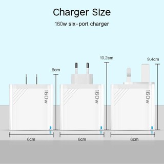 Phích cắm sạc JKDESIGN 160W, 6 cổng có bộ sạc điện thoại LED, Bộ sạc đa năng PD QC3.0 EU / US / UK cho / /