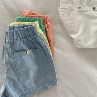 Quần short cotton mùa hè cho bé trai và bé gái, phong cách Hàn Quốc, túi lớn, màu sắc đồng nhất, quần thường ngày mỏng cho trẻ em
