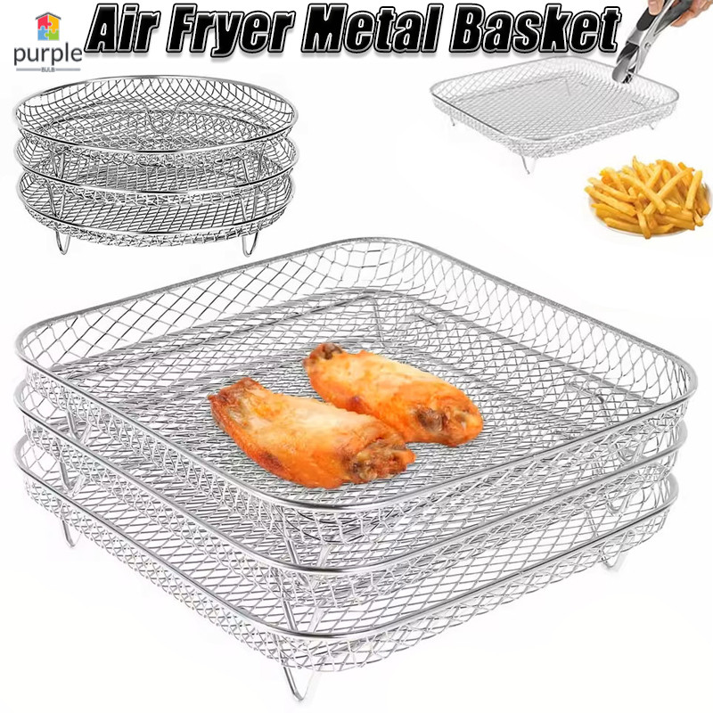 Giá Chiên Không Khí Bằng Thép Không Gỉ Hấp Giá Khay Nồi Chiên Không Khí Phụ Kiện Nướng Chảo BBQ Giá Nấu Ăn Dụng Cụ Nhà Bếp