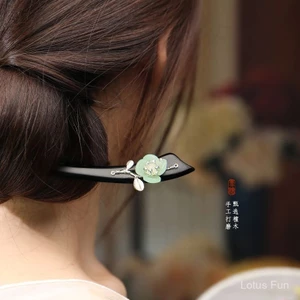 Kẹp tóc đôi gỗ đào phong cách Trung Quốc cổ điển, phụ kiện tóc may mắn cho phụ nữ