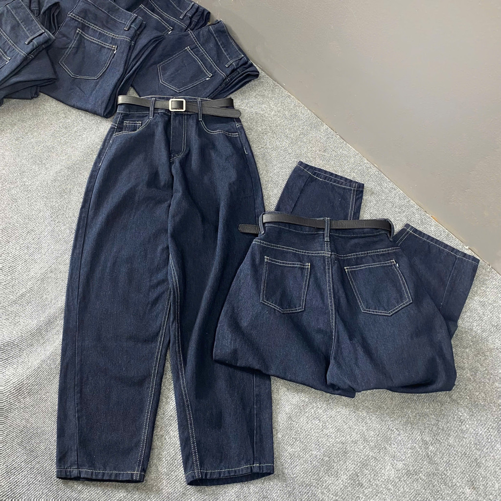 Quần Jean Ngoại Cỡ Baggy Bigsize Nữ 60-95kg Lưng Cao Có Túi 2 Bên Vải Dày Dặn Co Giãn Nhẹ Q557